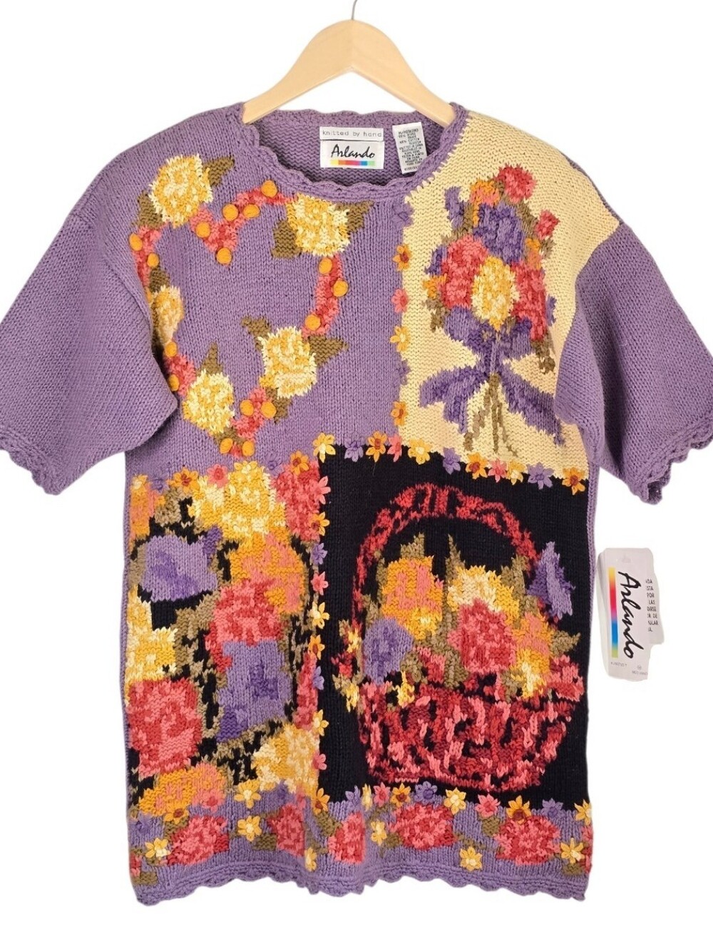 *VTG/NWT* Women's Vintage Purple Floral Knit Short Sleeve Sweater